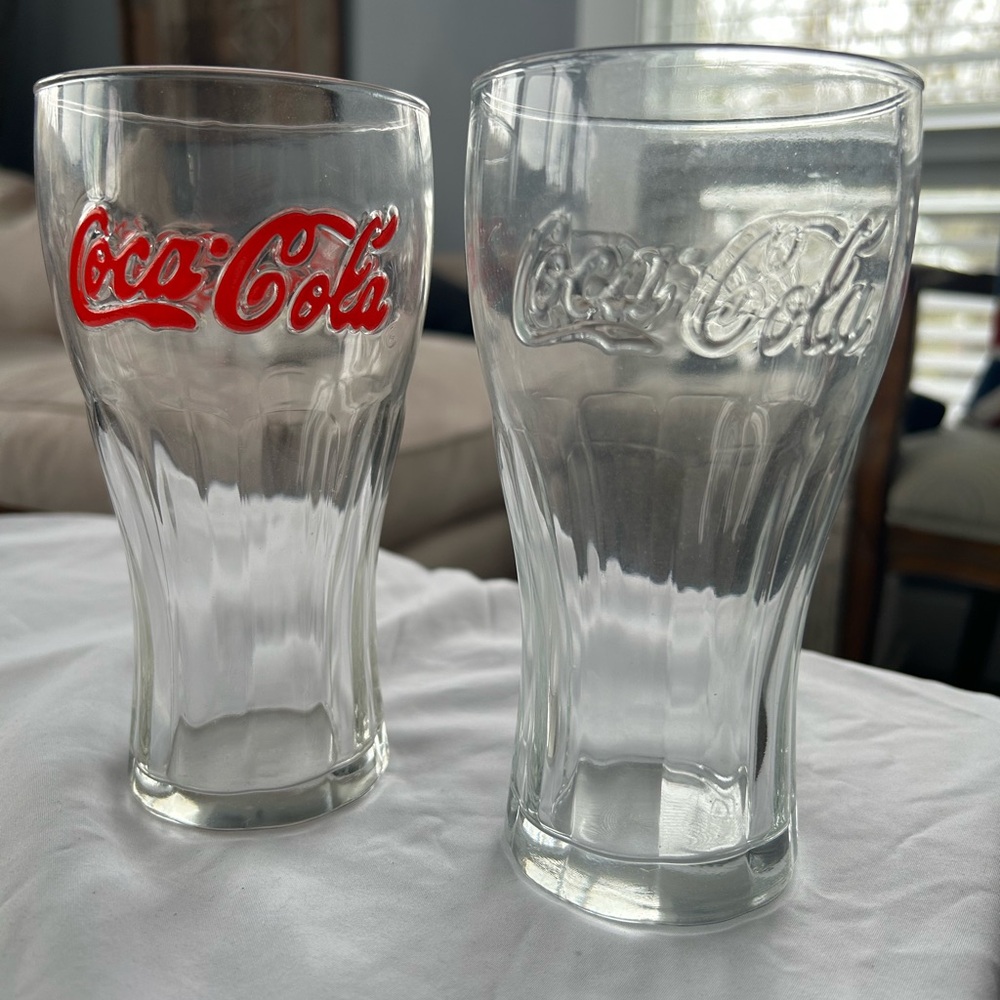Coca Cola Clear Glass Tumblers with Red Logo Accent